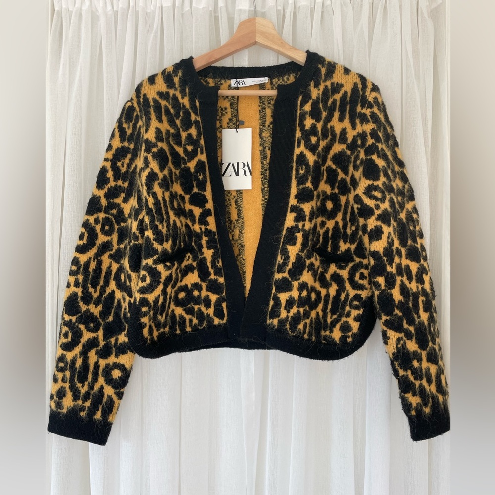 Zara animal print knit sweater cardigan